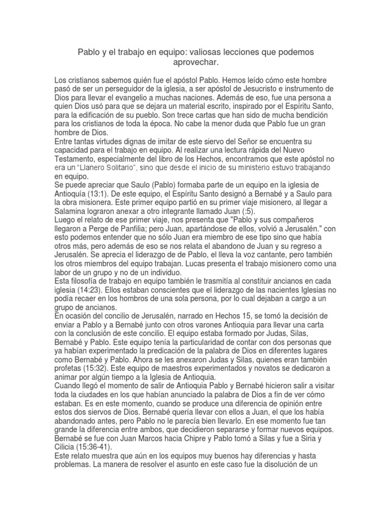 Lecciones de Pablo sobre trabajo en equipo | PDF | Bernabé | Pablo el ...