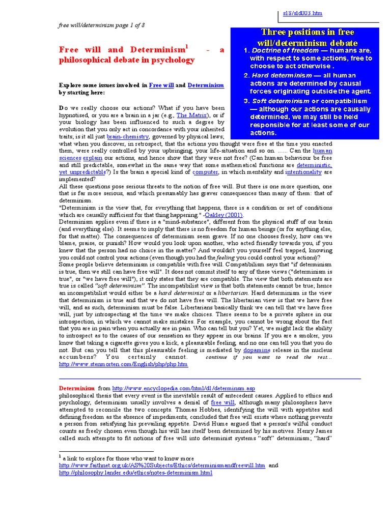 Free Will and Determinism. A Philosophical Debate in Psychology | PDF ...