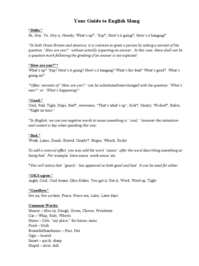 Your Guide To English Slang Hello