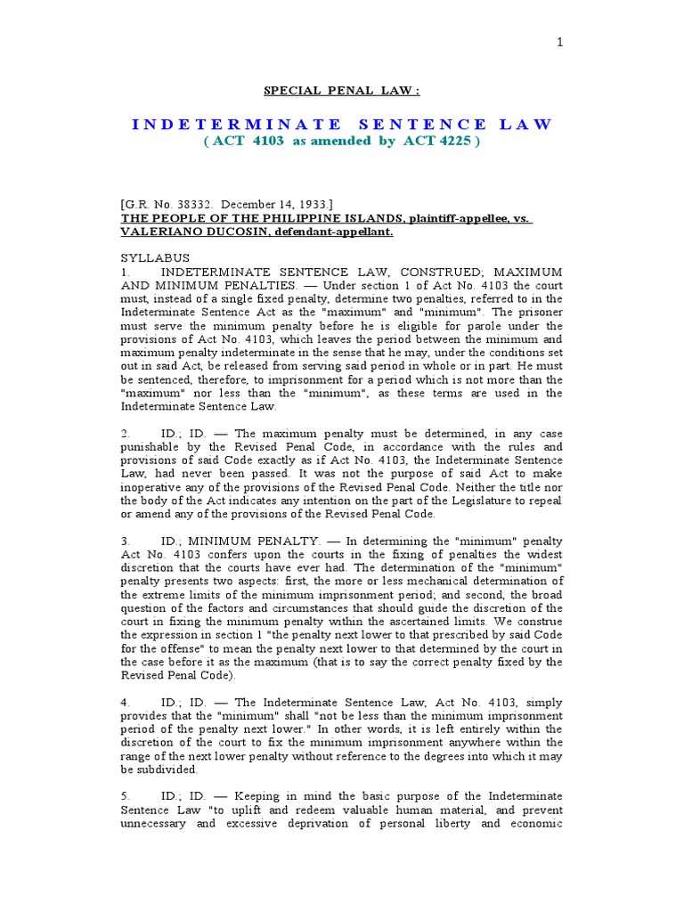 Indeterminate Sentence Law Overview | PDF | Sentence (Law) | Parole