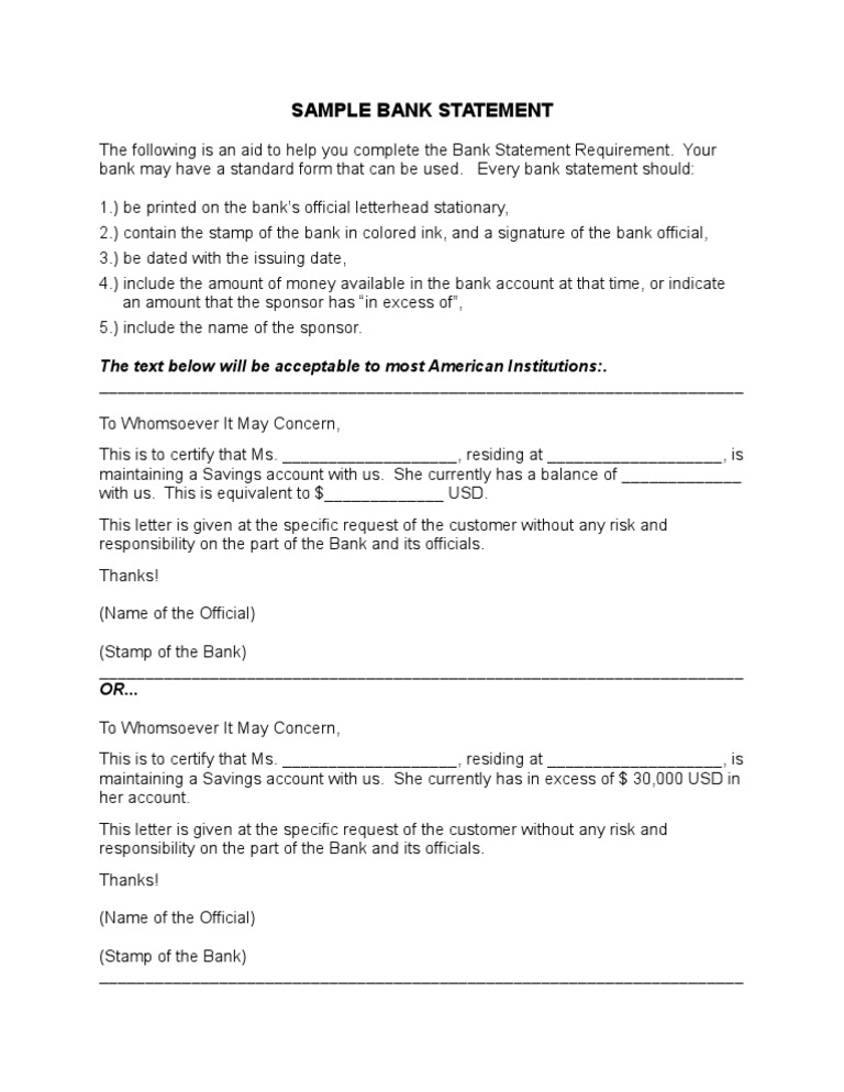Sample Bank Statement Guidelines | PDF | Banks | Service Industries
