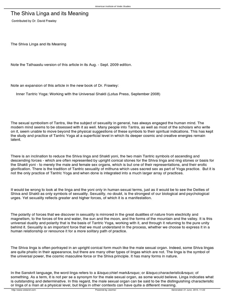 The Shiva Linga and Its Meaning: Contributed by Dr. David Frawley | PDF ...
