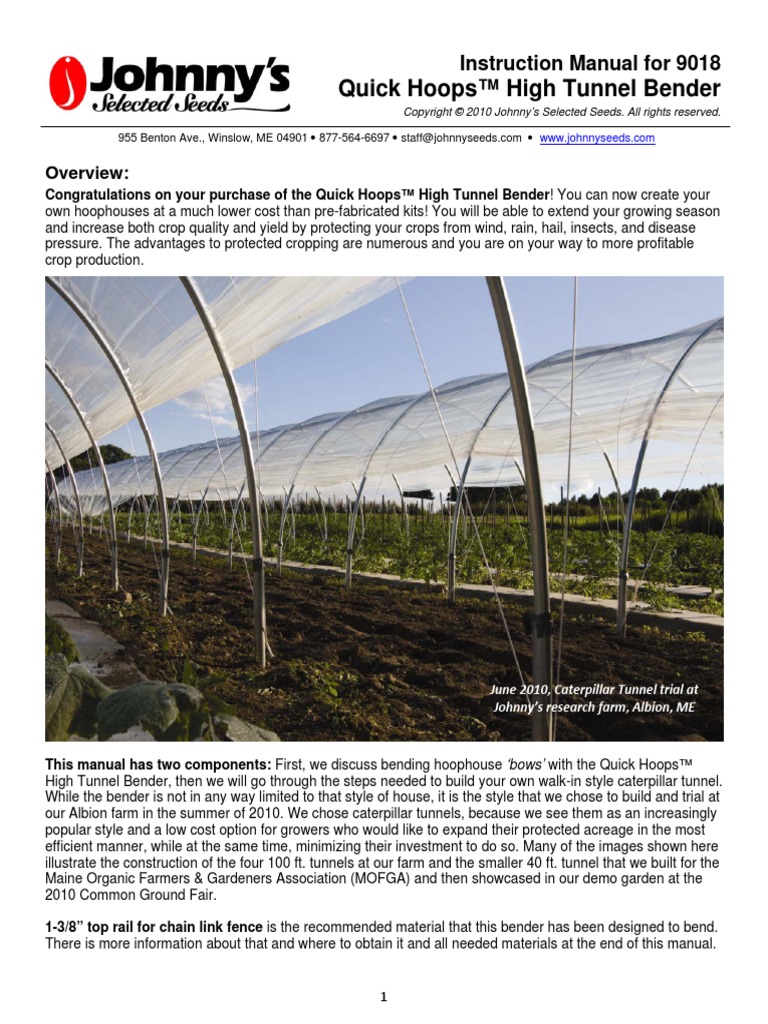 Quick Hoops™ High Tunnel Bender Instruction Manual For 9018 PDF