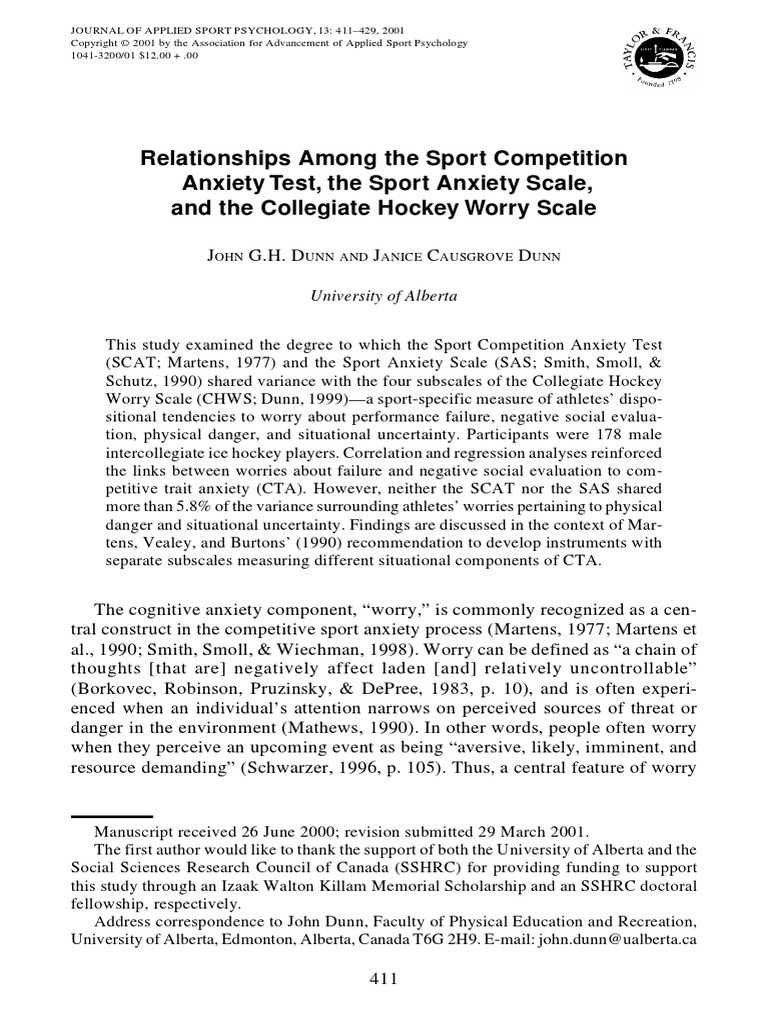 Relationships Among The Sport Competition Anxiety Test, The Sport