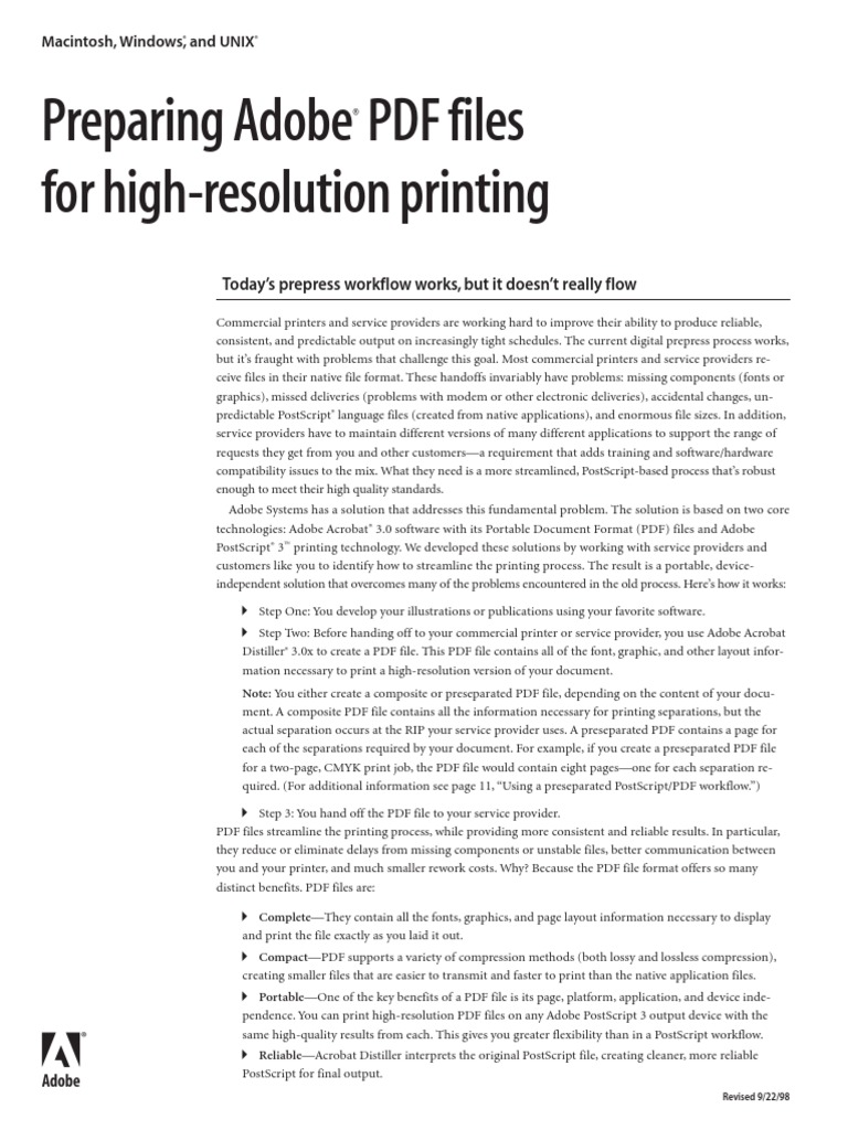 Preparing Adobe PDF Files For High-Resolution Printing: Today's