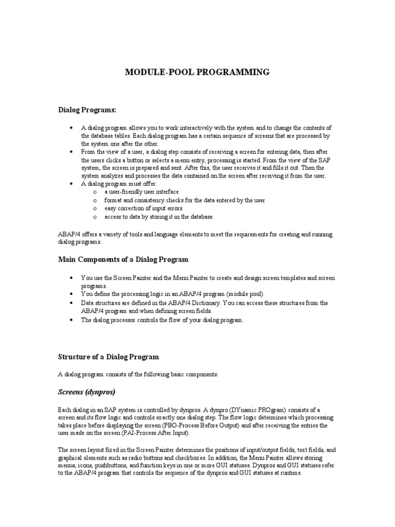 Introduction To MODULE POOL Programming by Sharath and Naresh | PDF