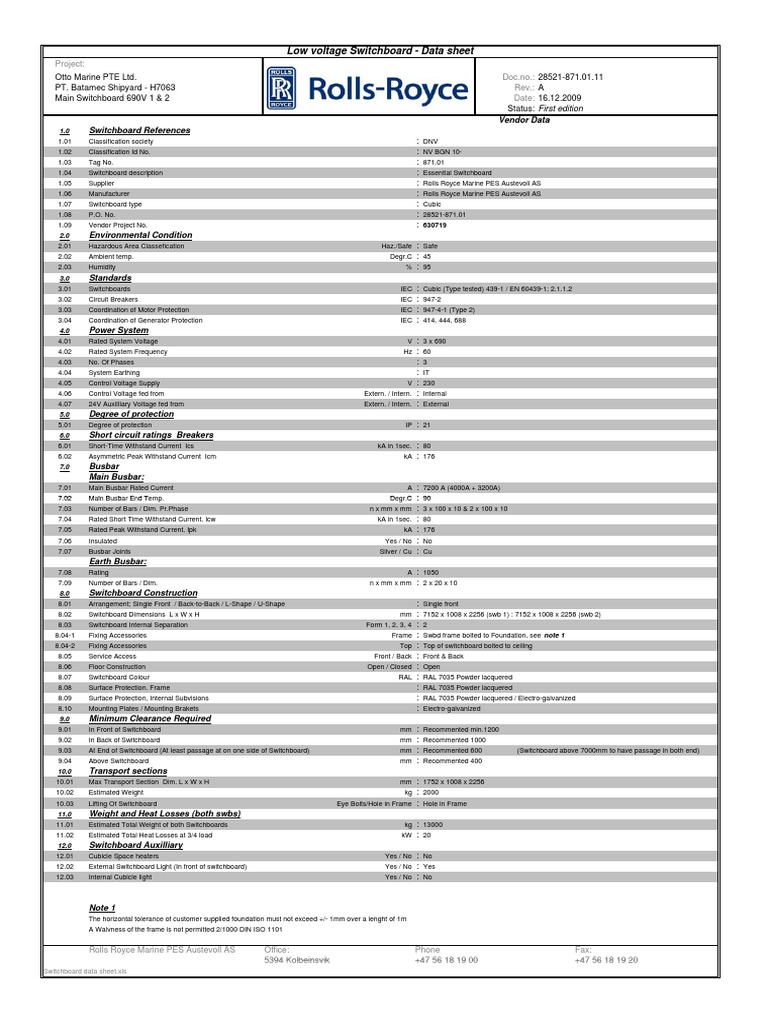 Low Voltage Switchboard Specifications | PDF | Electrical Components ...