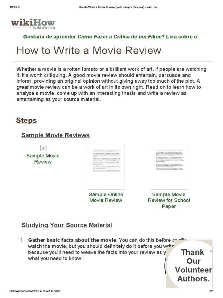 How To Write A Movie Review (With Sample Reviews) - WikiHow  PDF