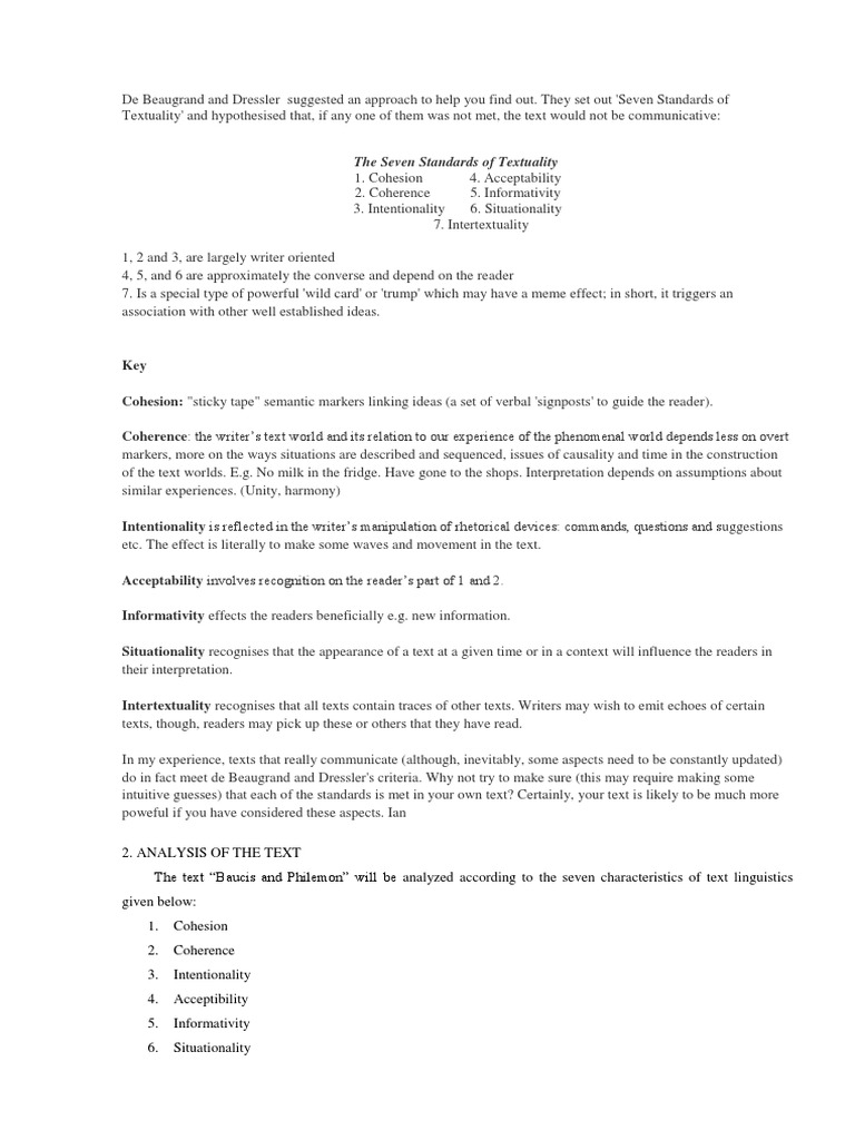 Seven Standards of Textuality Explained | PDF | Intertextuality ...
