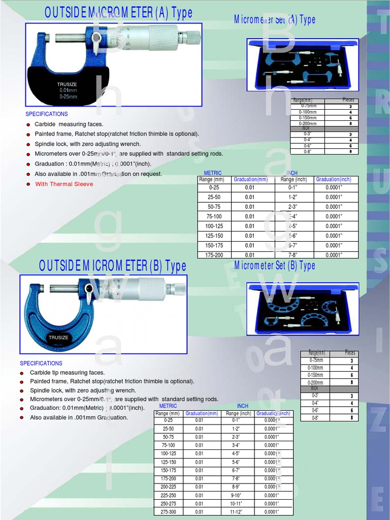 Precision Outside Micrometer Sets | PDF | Technology & Engineering