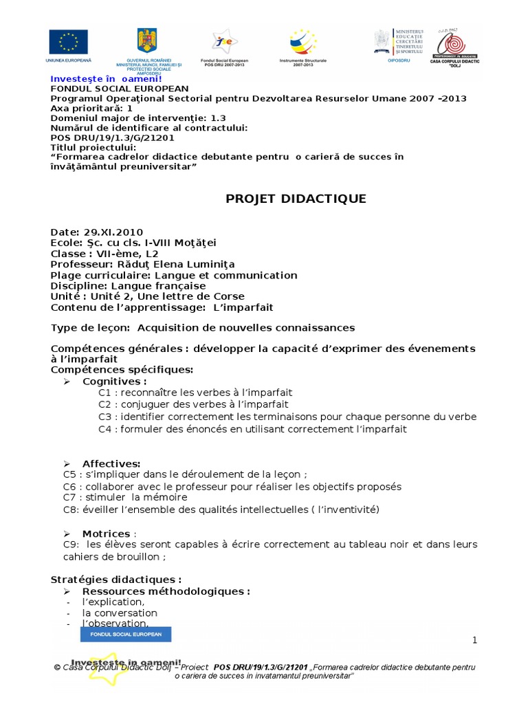 Lettre Decorse Proiect Didactic 1 Radut E