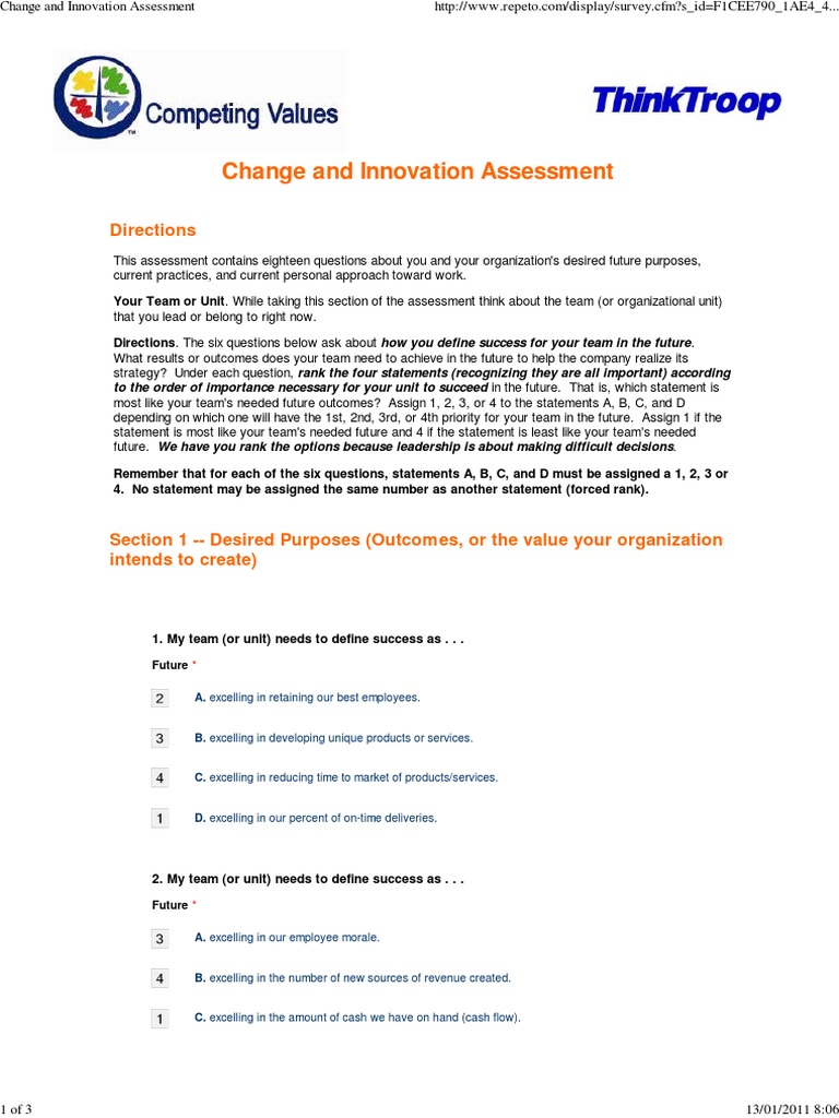 Change and Innovation Assessment Guide | PDF | Innovation | Educational ...