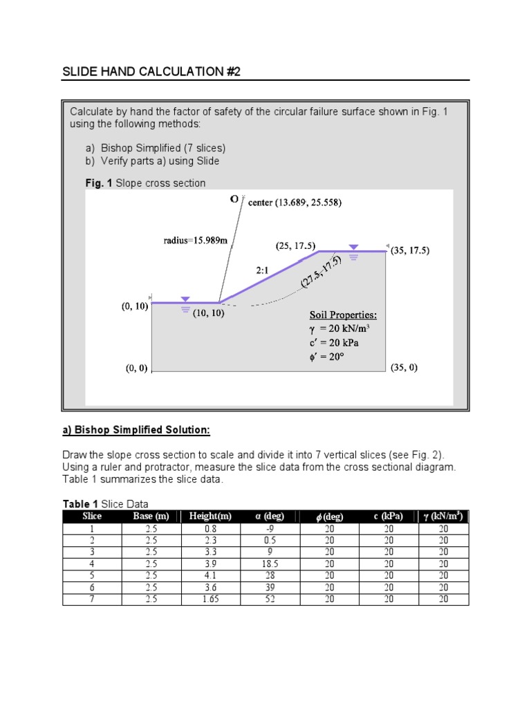 Hand Calculation 2 - Simple Homogeneous Wet Slope | PDF | Classical ...