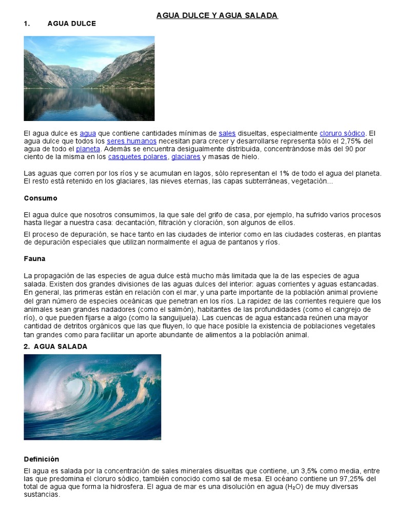 Agua Dulce y Agua Salada Salinidad Agua de mar
