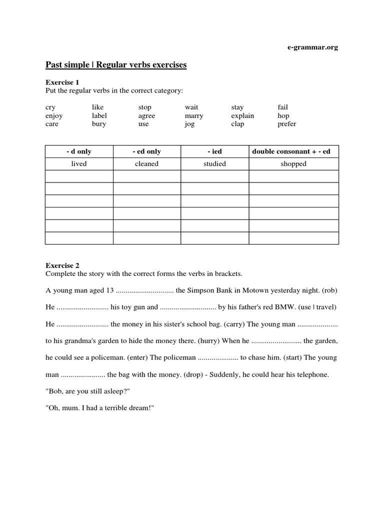 Past Simple Regular Verbs Exercises | PDF