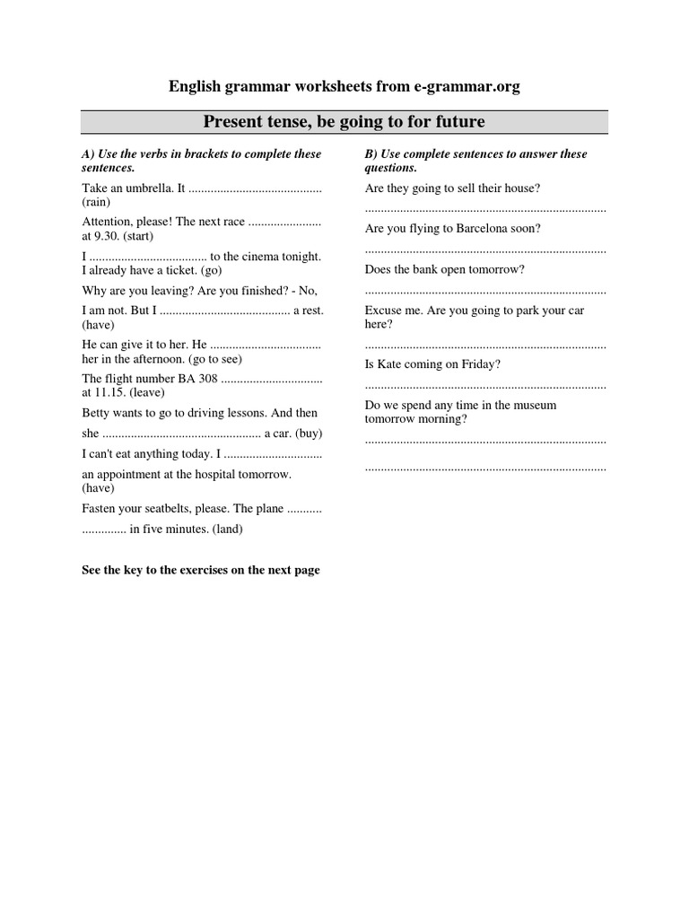 Present Tenses Going To Future Worksheet Pdf