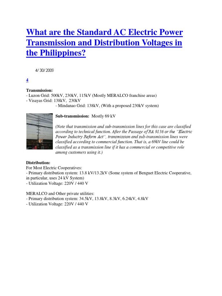 Standard AC Power Voltages in the Philippines | PDF