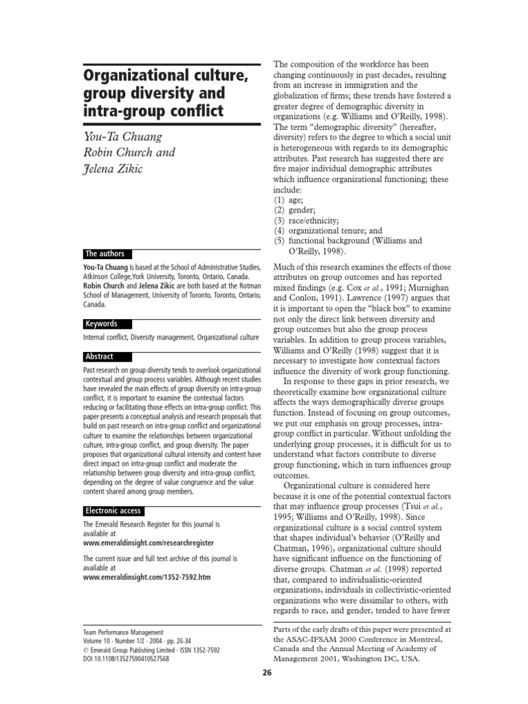 Culture's Impact on Group Diversity Conflict | PDF | Organizational ...
