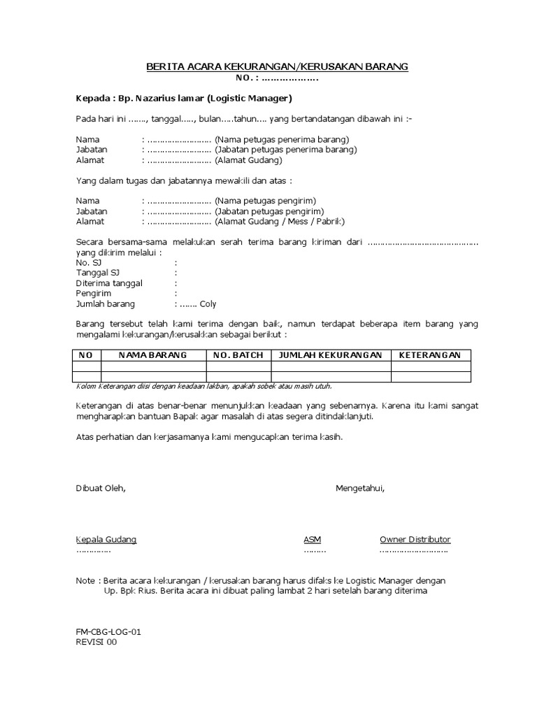 1 Berita Acara Kurang Barang Rev00