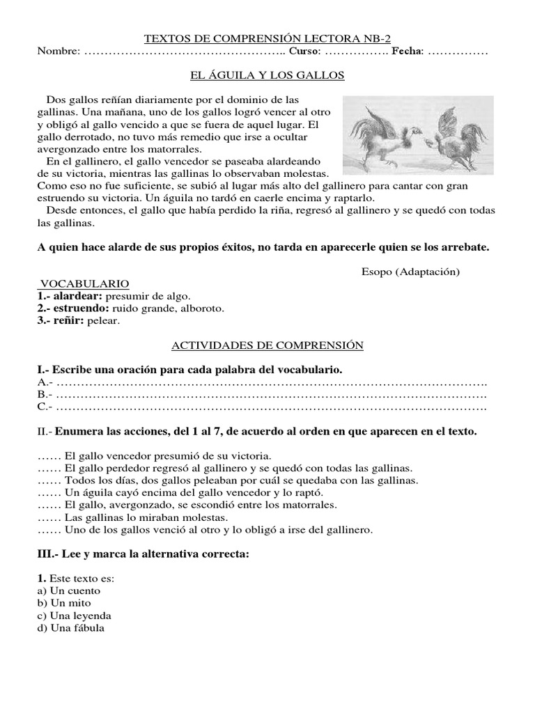 Fábula El Águila y Los Gallos 2 | PDF