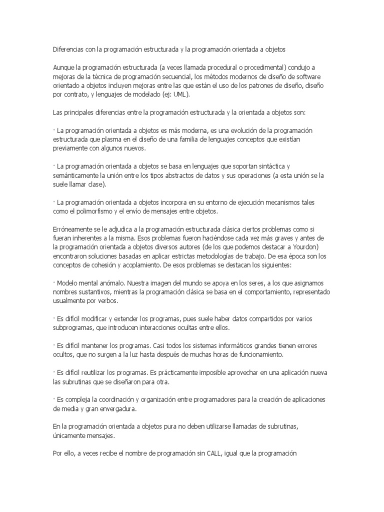 Diferencias con la programación estructurada y la