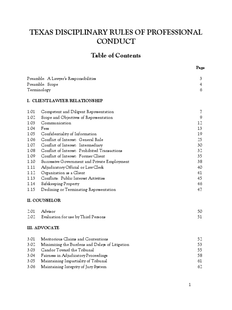 Texas Disciplinary Rules of Professional Conduct for Attorneys Lawyer