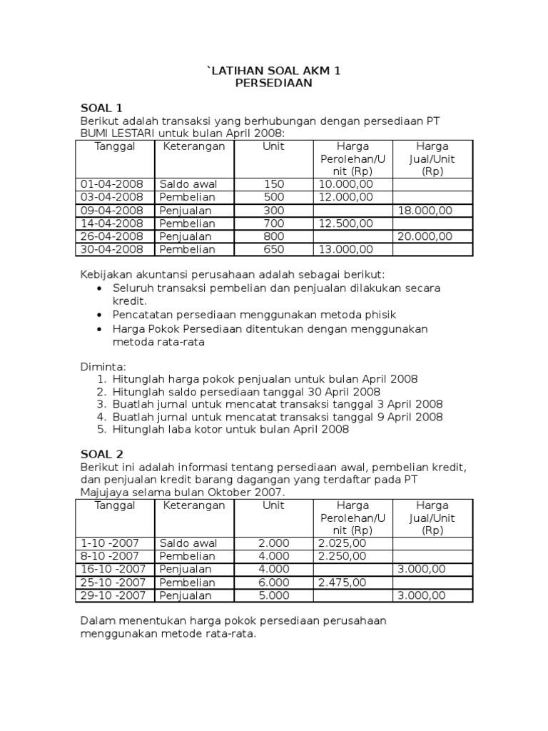 Latihan Soal Persediaan