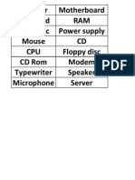 Monitor Motherboard Keyboard RAM Hard Disc Power Supply Mouse CD CPU Floppy Disc CD Rom Modem Typewriter Speaker Microphone Server
