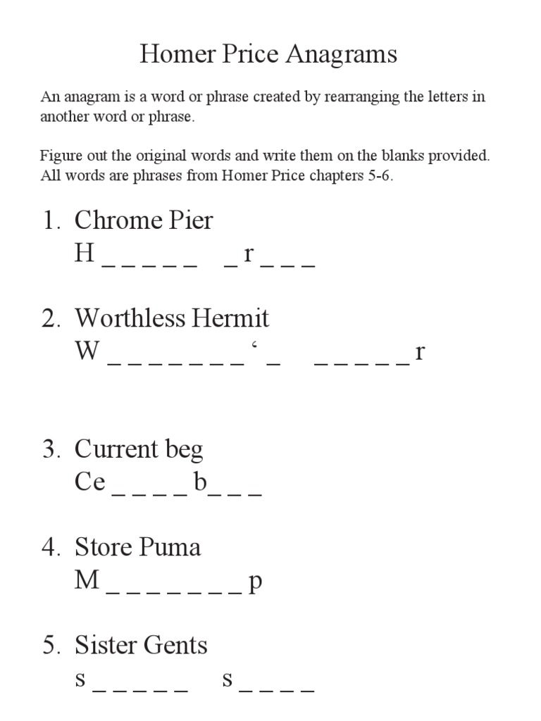 Homer Price Anagrams | PDF