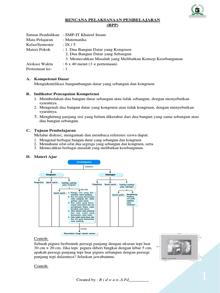 RPP MATEMATIKA SEBANGUN DAN KONGRUEN