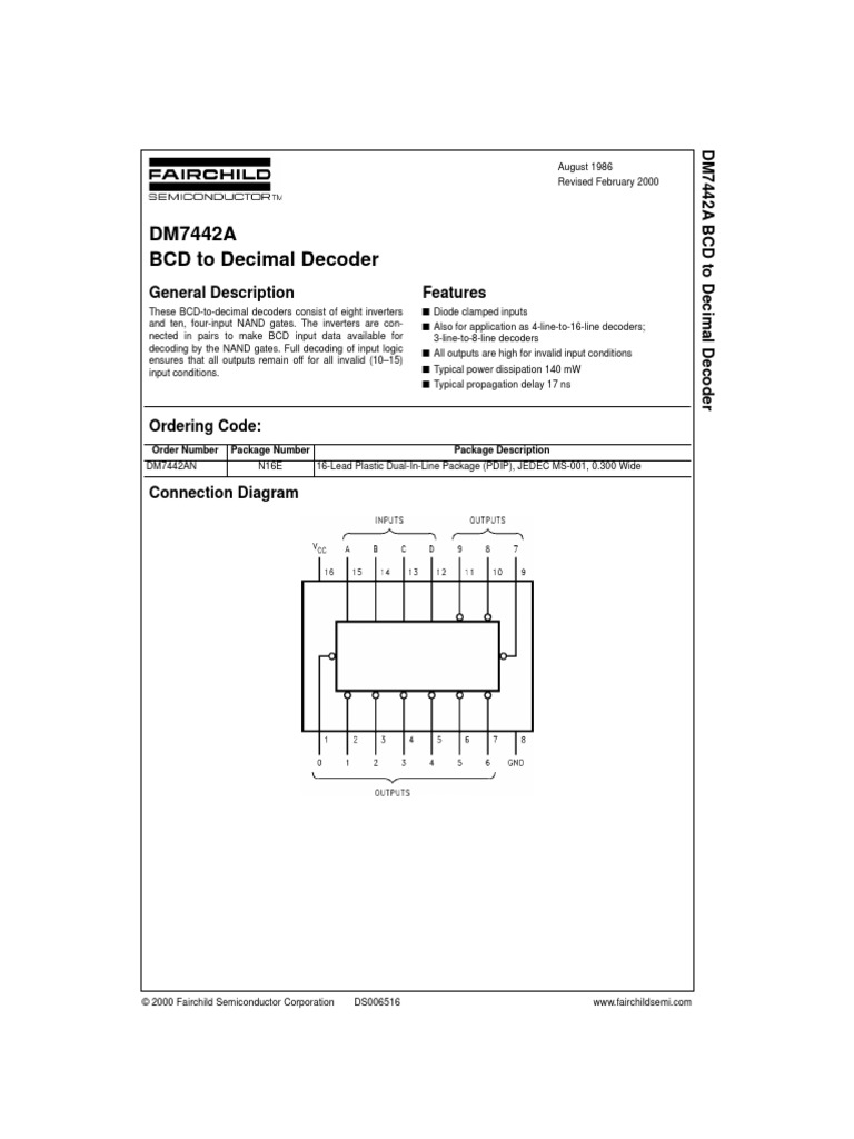 7442 Data Sheet Pdf Binary Coded Decimal Electronic Circuits