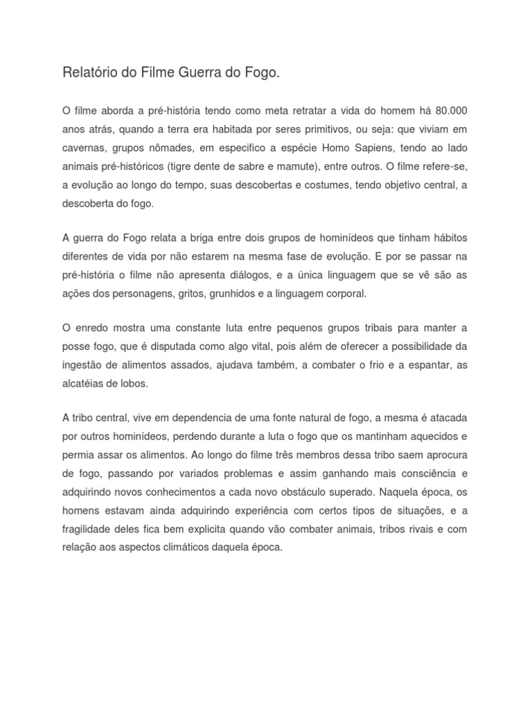 Relatório Do Filme Guerra Do Fogo | PDF | Homo Sapiens | Incêndios