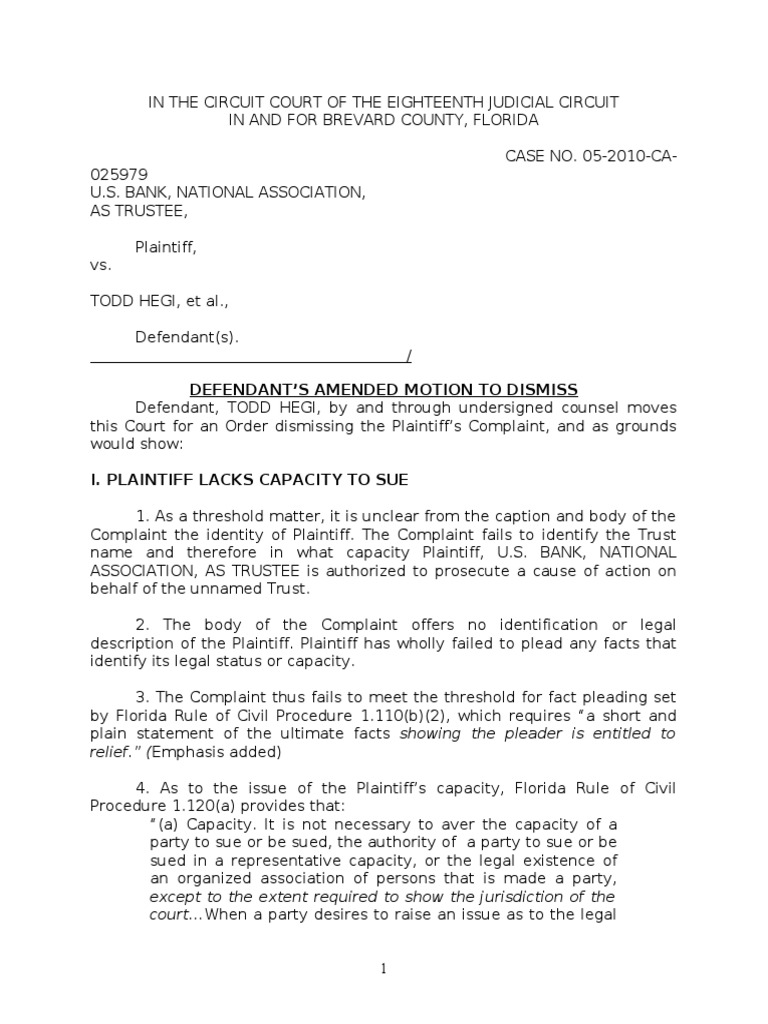 Amended Motion To Dismiss Lawsuit Securities (Finance)