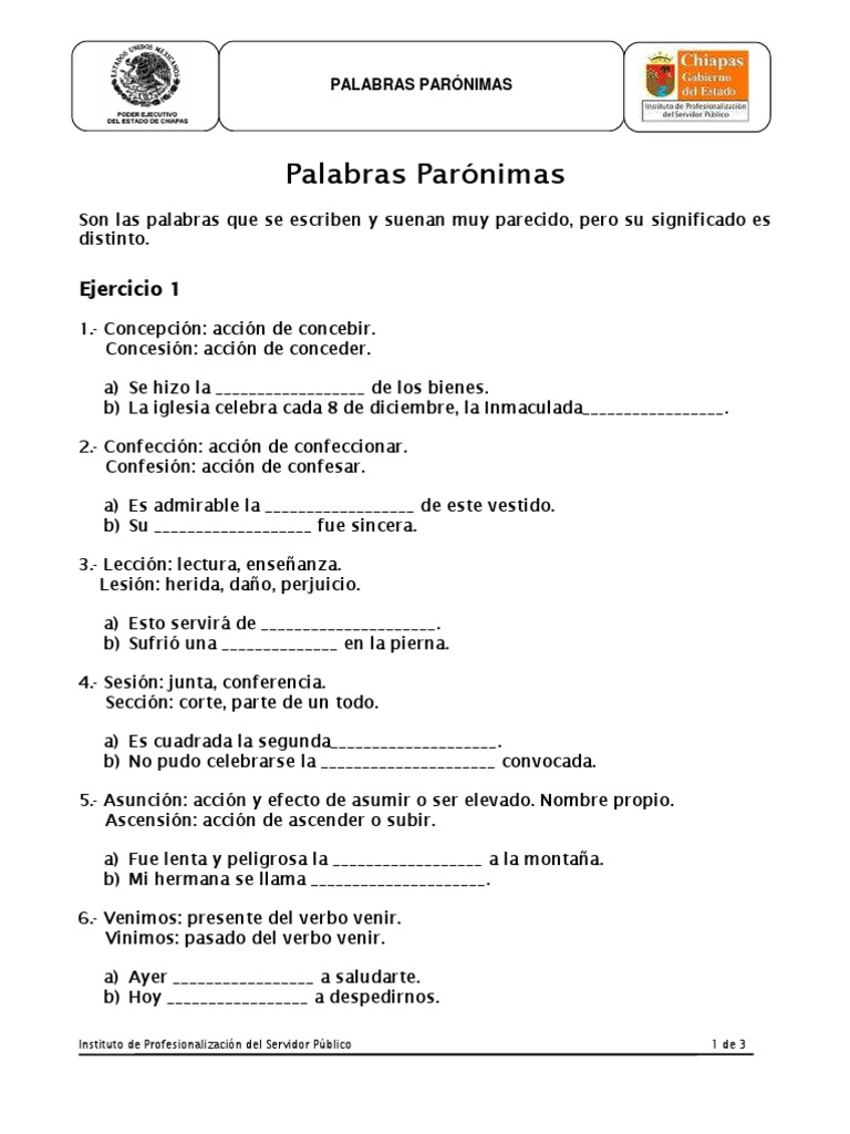 Ejercicios de Palabras Parónimas | PDF | Hogar, jardinería y bricolaje