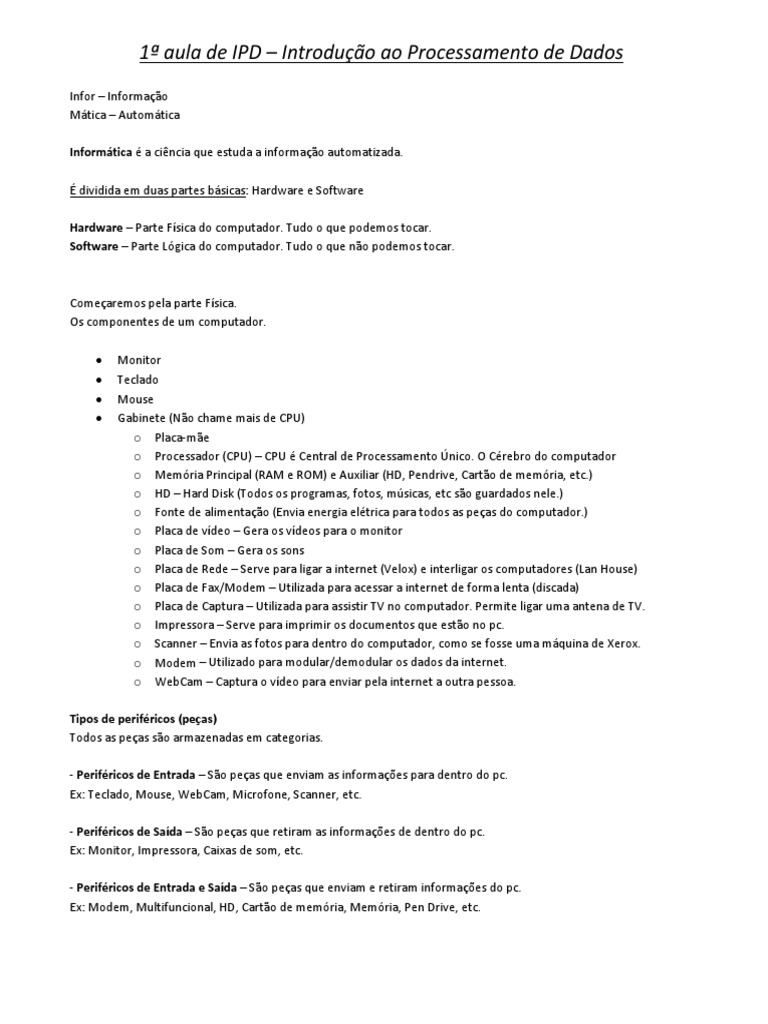 Introdução ao Processamento de Dados | PDF | Hardware de computador ...