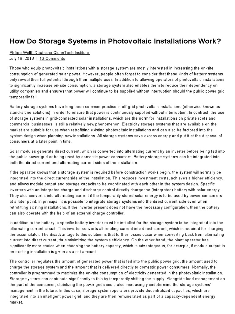 Understanding Battery Storage in Solar Systems | PDF | Photovoltaic ...