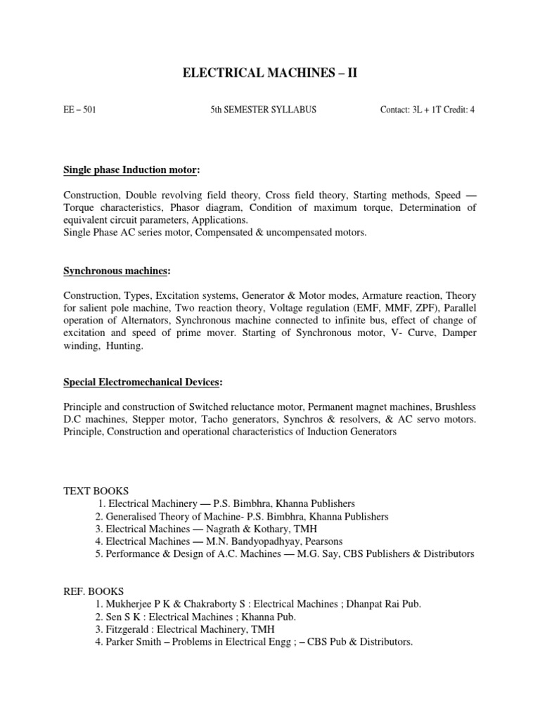 Electrical Machines Syllabus