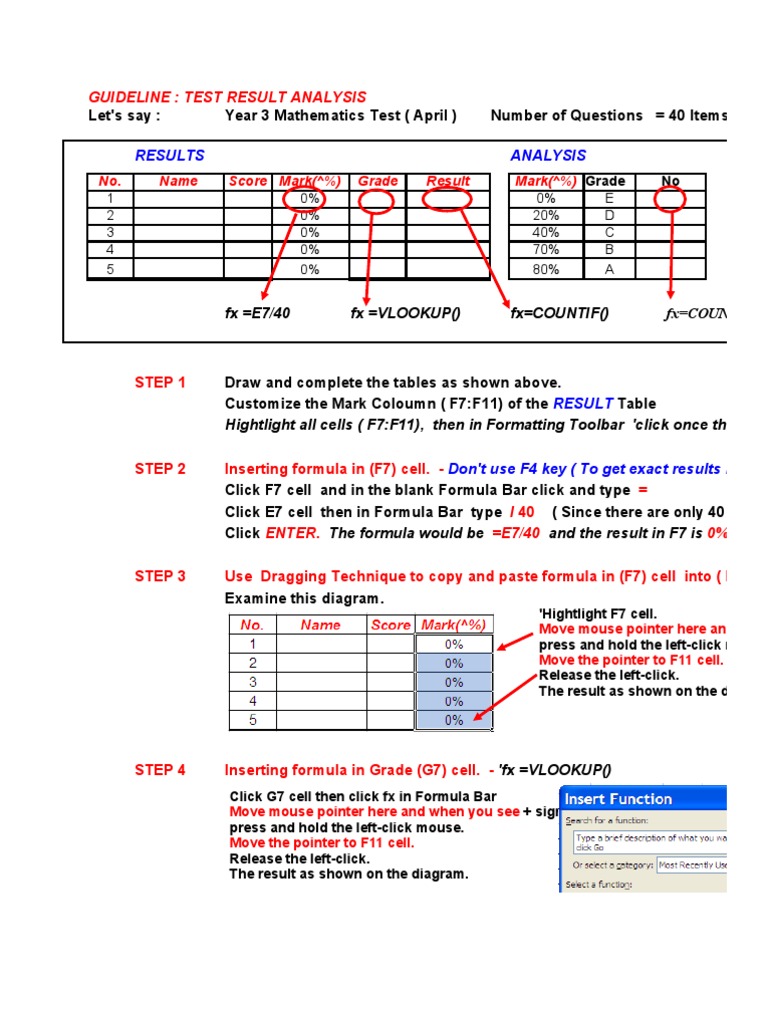 Test Result Analysis Guideline for Excel's Begginers Teaching