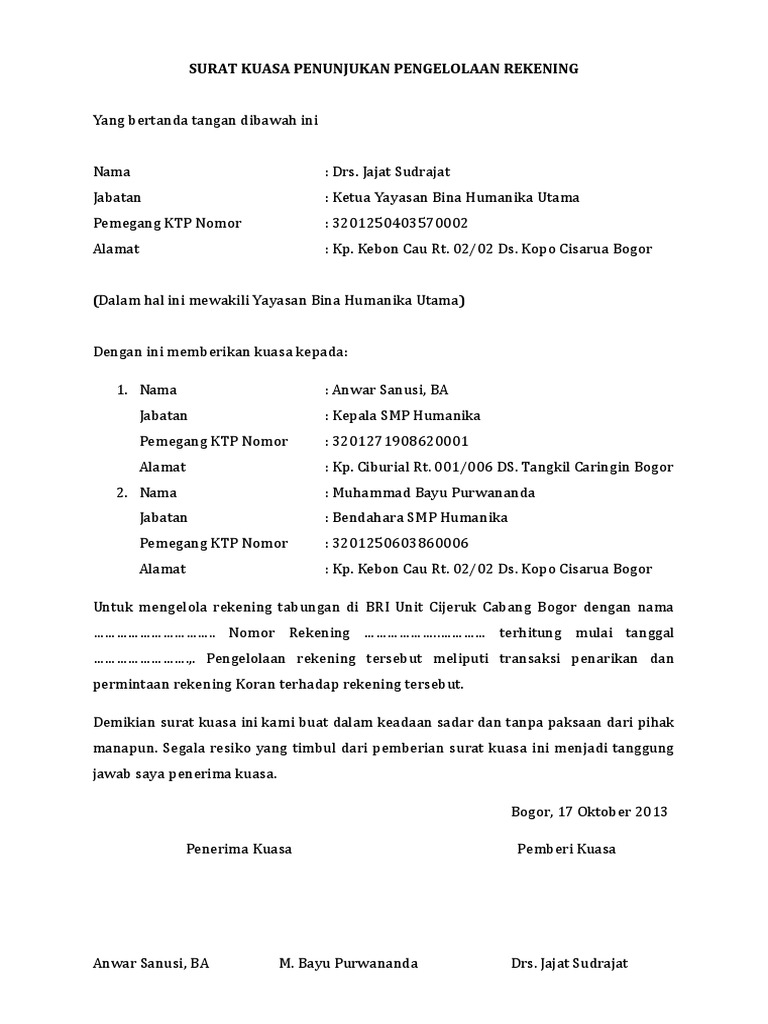 Contoh Surat Kuasa Pengambilan Uang Pinjaman Di Bank Bri Doc - Surat Wakil Ambil Dokumen - Contoh surat kuasa pengambilan bpkb ~ jika anda ingin mewakili orang lain untuk mengambil bpkb entah di fif, adira, samsat dan berikut ini kami lampirkan lengkap contohnya beserta link download file nya versi doc dan pdf.