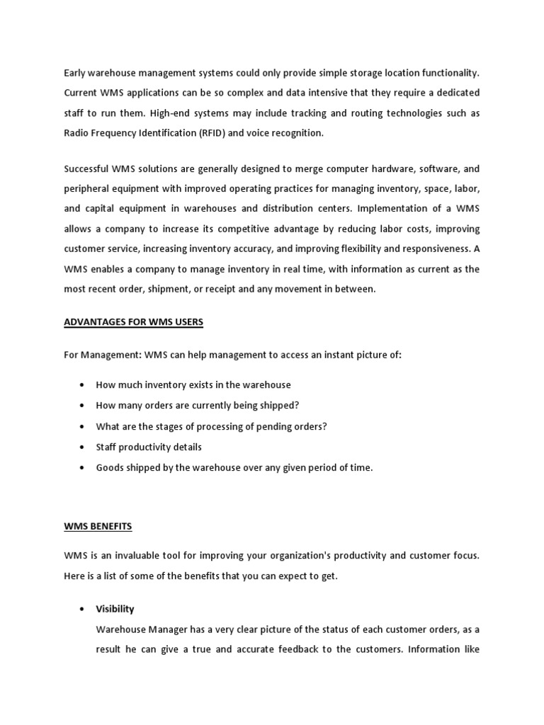 Advantages For Wms Users | PDF