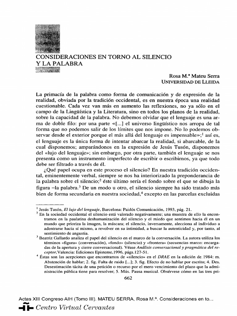 Silencio y Palabra en la Literatura | PDF | Poesía | Palabra