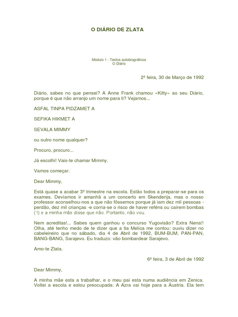 O Diario De Zlata Excertos Pdf