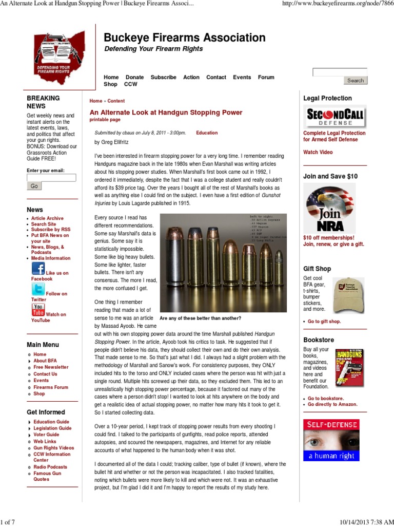 An Alternate Look at Handgun Stopping Power _ Buckeye Firearms Association  | Cartridge (Firearms) | Handgun