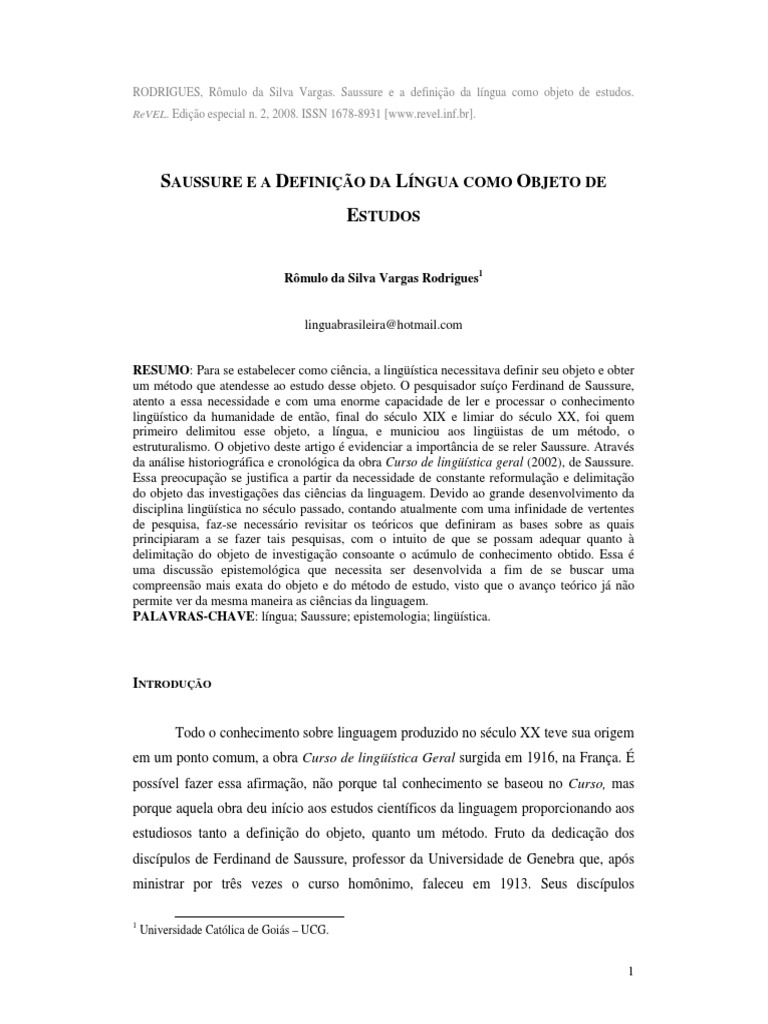 Saussure e a Linguística como Ciência | PDF | Linguagem natural | Science