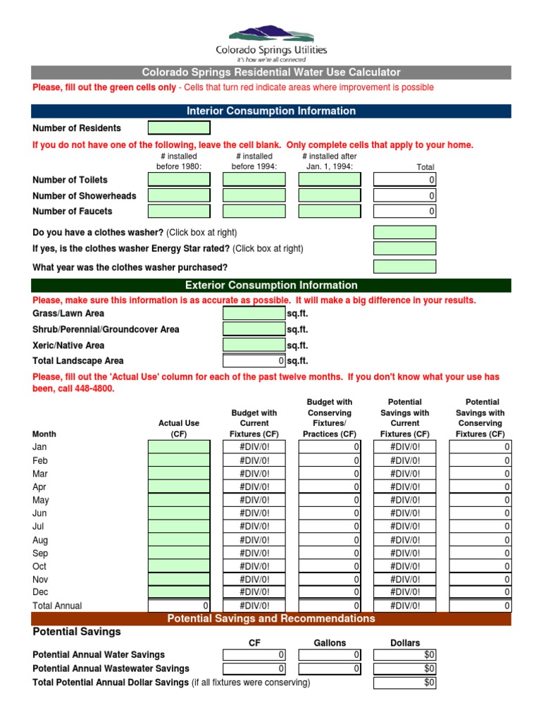 Colorado Springs Residential Water Use Calculator PDF Lawn