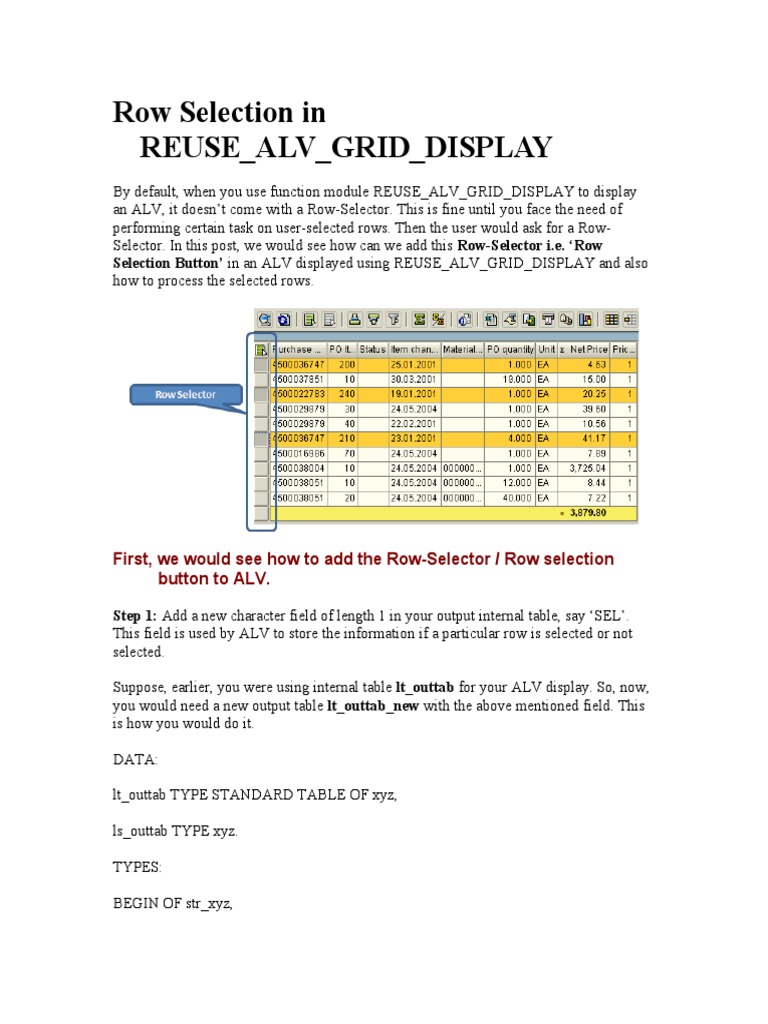 Adding Row Selection to ALV Display | PDF | Callback (Computer ...