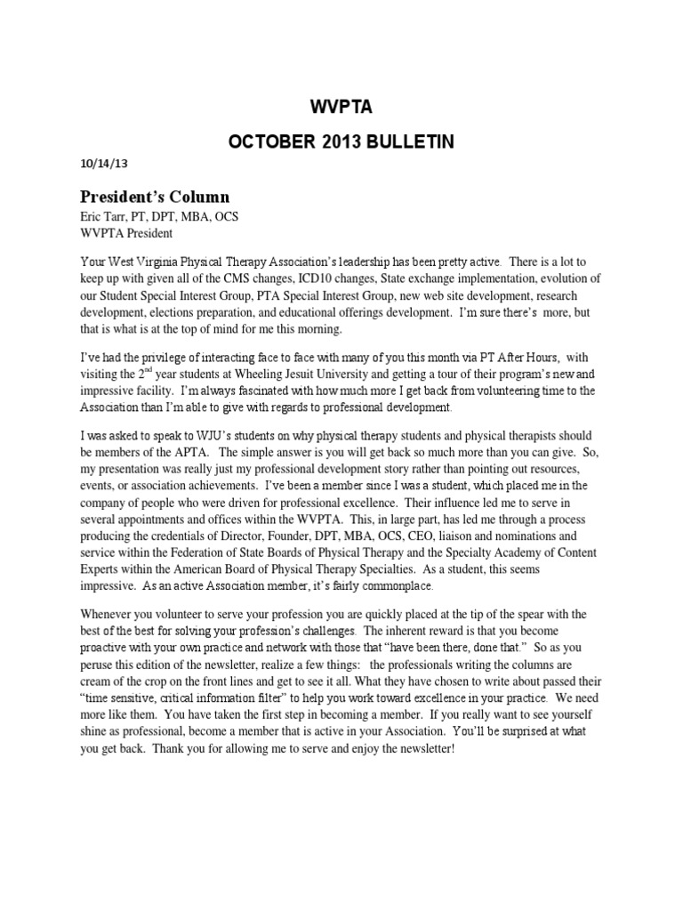 Combined Articles For Oct Bulletin PDF Physical Therapy Medicare