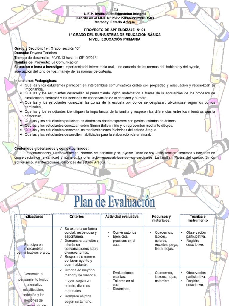 PROYECTO DE APRENDIZAJE 01 - 1ER. GRADO C - Segundo | PDF | Educación ...
