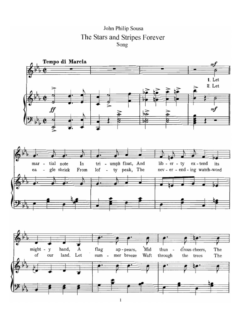 The Stars and Stripes Forever (pianovocal version), music and lyrics