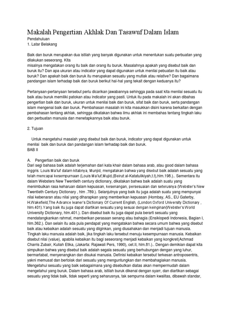Makalah Pengertian Akhlak Dan Tasawuf Dalam Islam